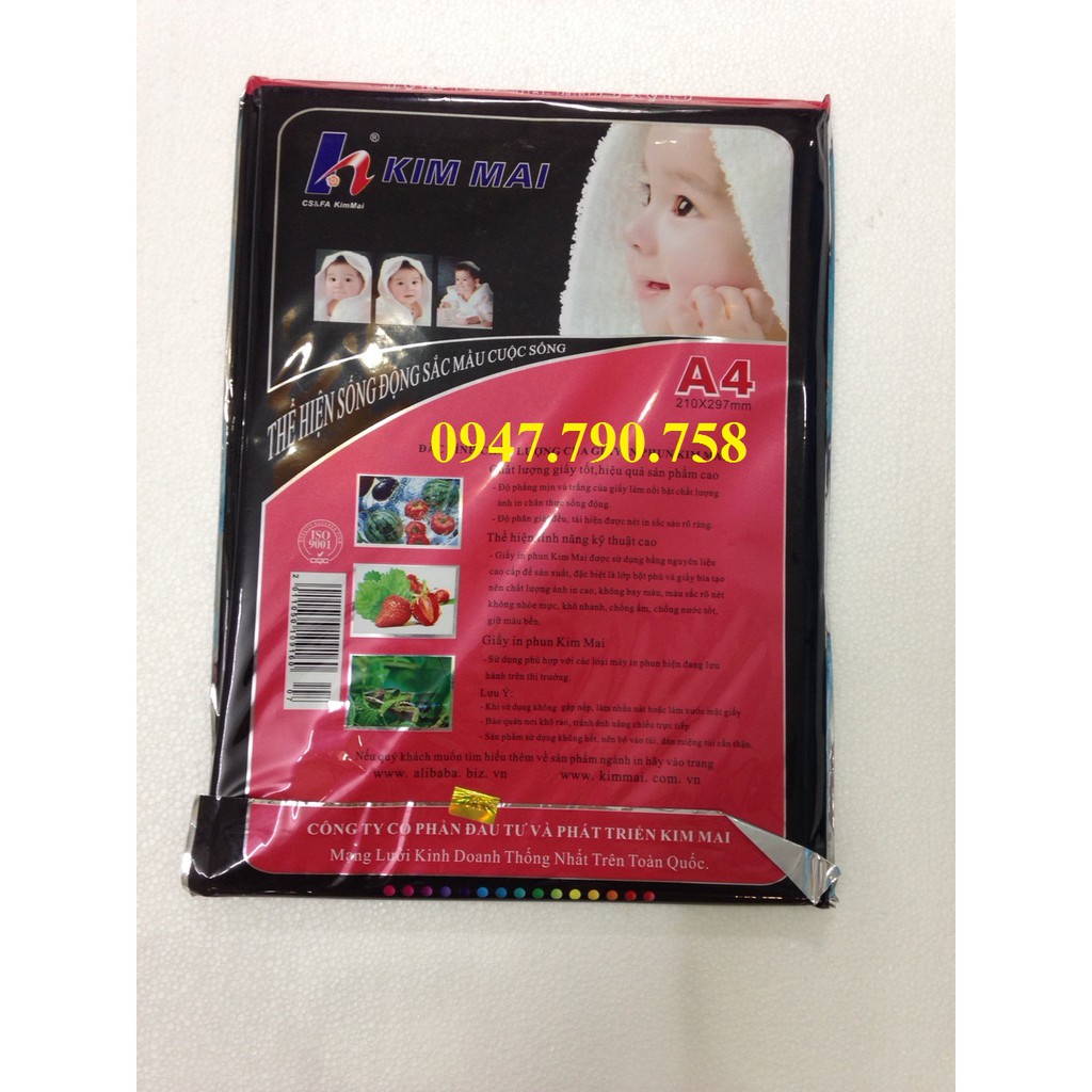 50 tờ/tập Giấy in ảnh Kim Mai 2 mặt bóng, định lượng 200gsm - Giấy Couche 2 mặt bóng 200