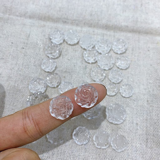 Mặt Hóa Mẫu Đơn đá Thach Anh Trắng thiên nhiên Tặng kèm móc bạc và hộp đỏ - Hợp Kim, Thủy