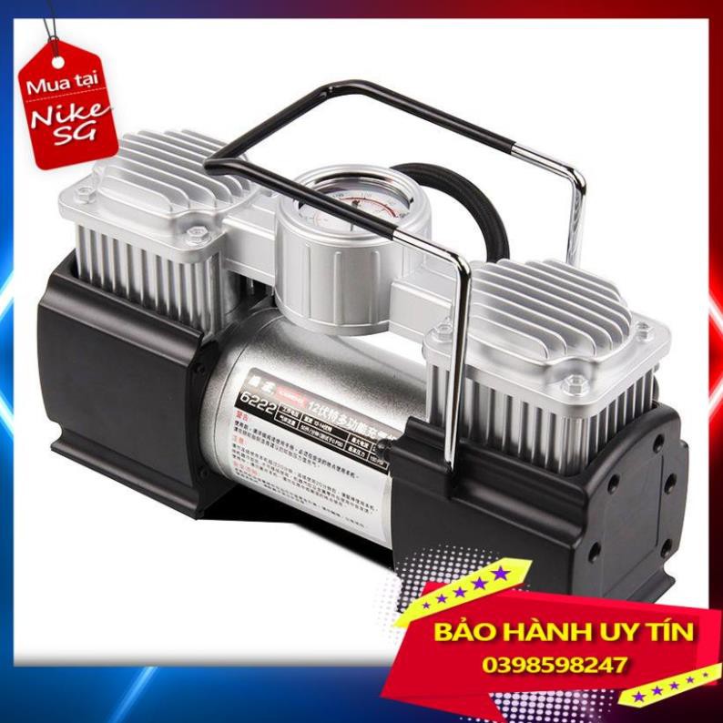 Máy bơm lốp ô tô 2 xi lanh cao cấp, Bơm Hơi Điện Ôtô Xe Máy Mini 12V -220V cắm cổng sạc xe hơi