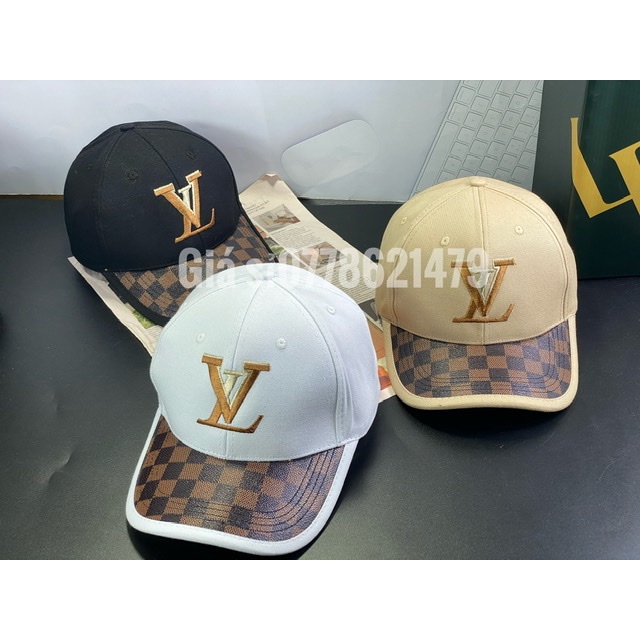 nón kết kaki phối da ô vuông - mũ lưỡi trai L v eo vì thời trang nam nữ