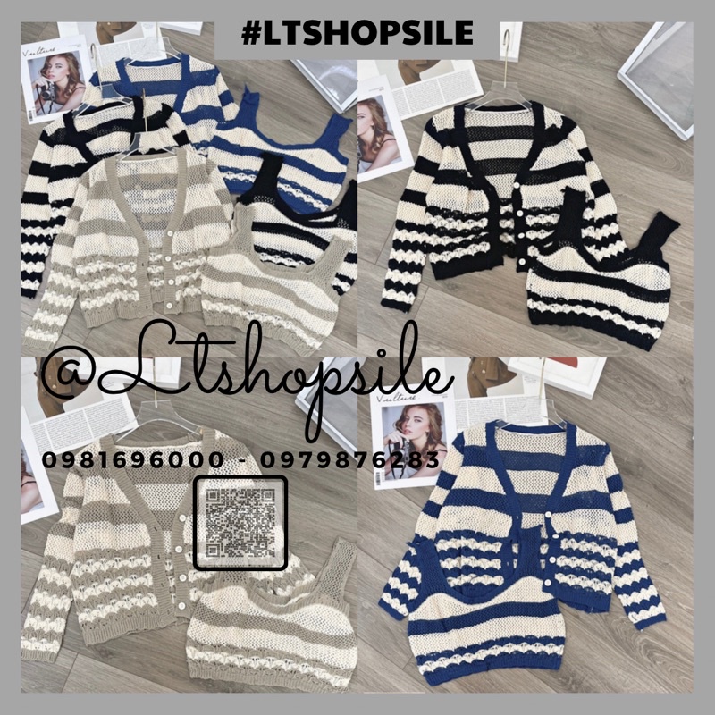 Set Áo Len Cặp Gồm Áo Dây Mix Cùng Cadigan Hoạ Tiết Mới