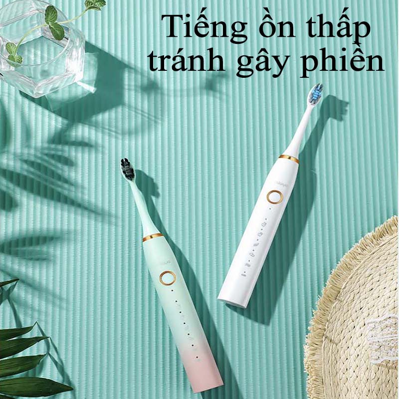 Bàn Chải Điện Tự Động 5 in 1 Cao Cấp JIALAIYA X100 Tẩy Trắng Răng Máy Đánh Răng Lông Mềm Cho Bé Tặng 5 Đầu Bàn Chải Điện