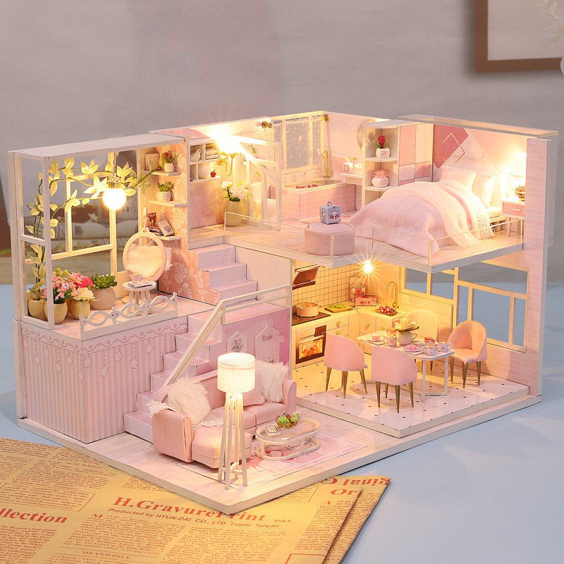 phòng công chúa tự làm thủ công lắp ráp sáng tạo mô hình ngôi nhà nhỏ biệt thự Ngày lễ tình nhân làm quà sinh nhật cô gá