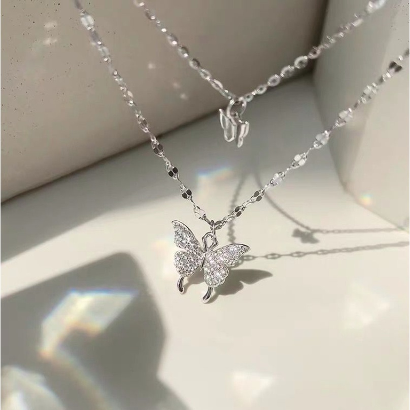 Vòng cổ dây chuyền nữ choker 2 lớp cánh bướm đính đá zircon phong cách hàn quốc cool ngầu cá tính tặng hộp