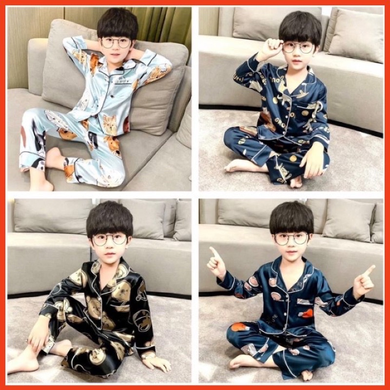 Bộ pijama bé trai 🌸HÀNG CAO CẤP🌸 Bộ ngủ bé trai dài tay quần dài chất liệu satin mềm mịn