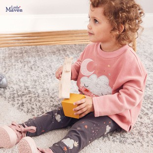 Mã 20562 bộ dài tay thu đông hạ tiết trăng sao của Little maven cho bé gái