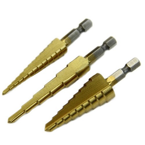 Bộ 3 mũi khoan bậc thang dạng tháp bằng thép tinanium
