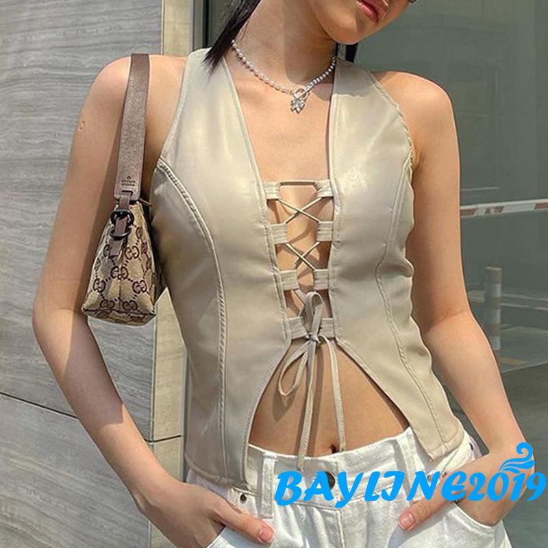 Áo croptop không tay màu trơn phong cách hè dành cho phái nữ