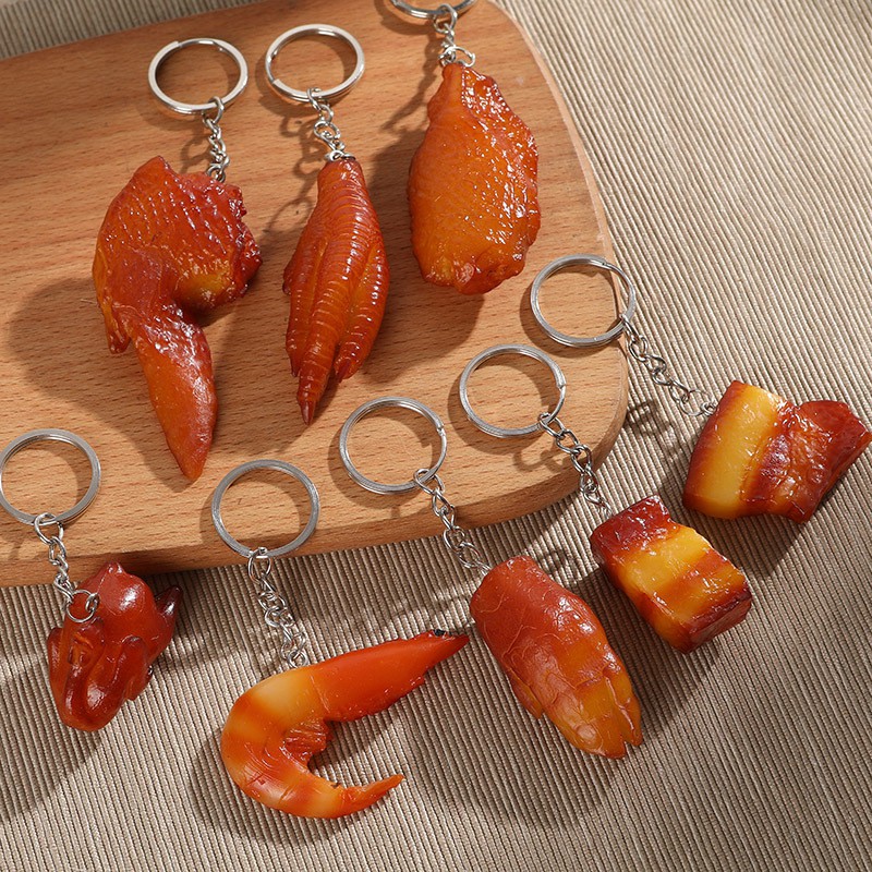 Đồ quà lưu niệm móc khóa dây cặp sách balo túi xách hình đồ ăn xinh xắn dễ thương cute giá rẻ dây inox thịt tôm kho