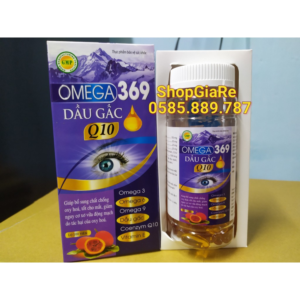 Omega 369 dầu gấc Q10 chứa dầu cá, dầu gấc, bổ sung vitamin làm đẹp da, chống lão hóa, giảm nhức mắt,mỏi mắt, tốt tim mạ