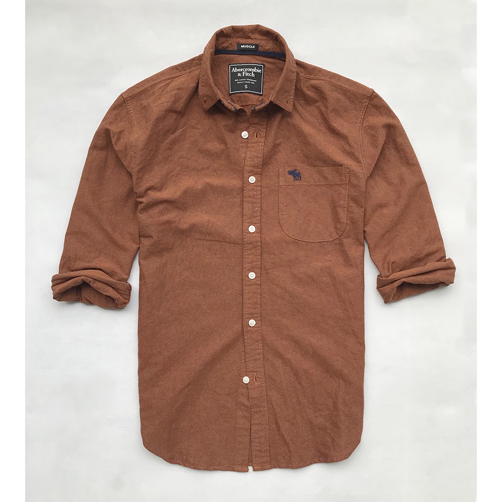 Sơ mi nam tay dài Ab Abercrombie & Fitch màu cam đậm vải oxford - ĐẸP TRAI SÀNH ĐIỆU