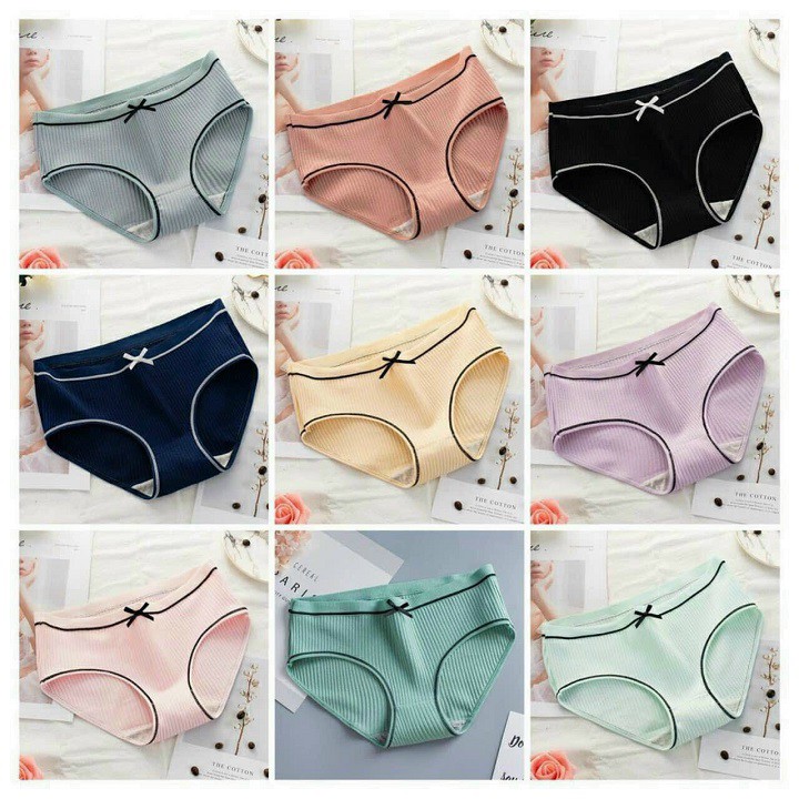 Quần lót nữ cotton gân tăm viền đen điệu đà phối viền đen đính nơ xinh BIKINI chip kháng khuẩn thoáng mát LOTNU01