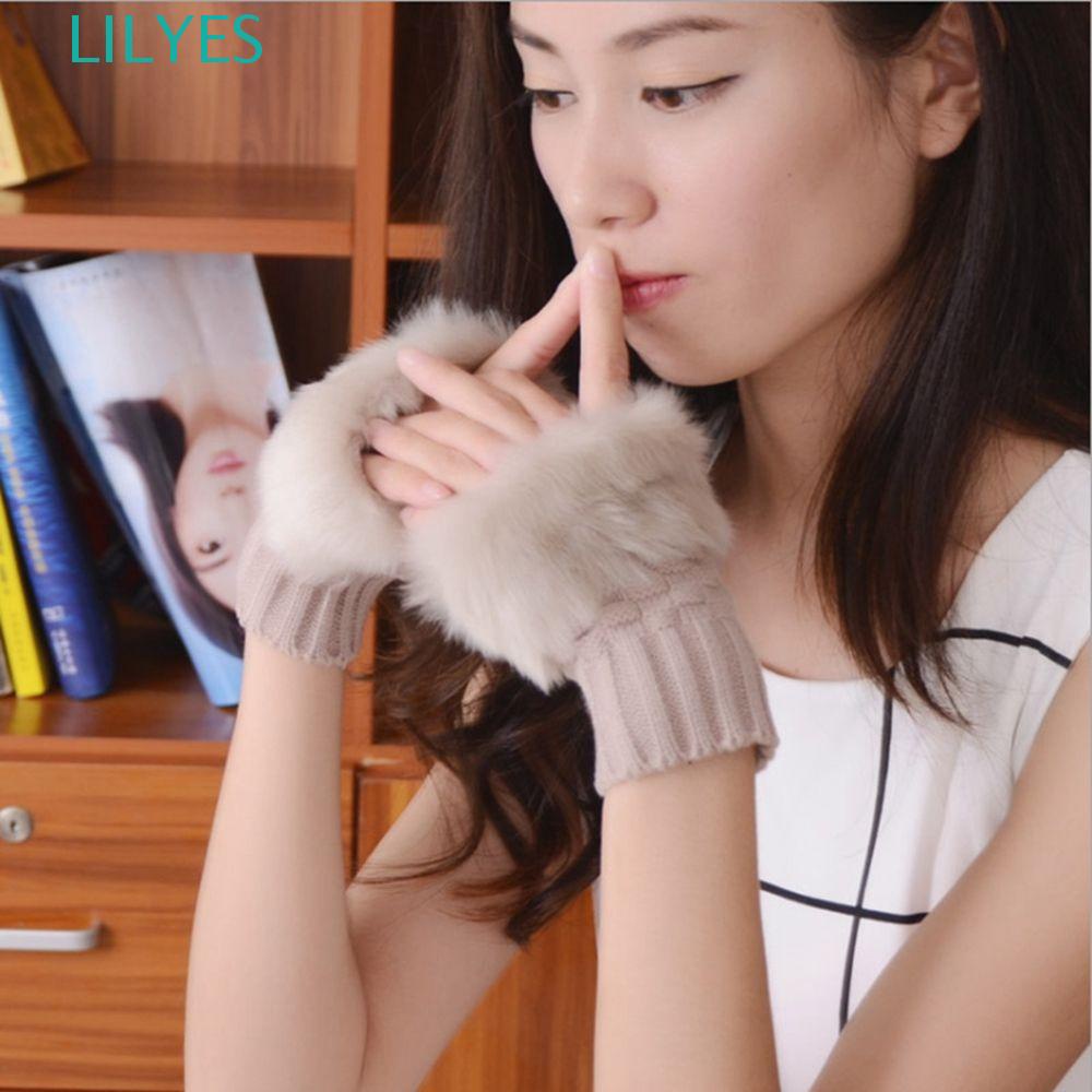 Găng Tay Len Hở Ngón Phối Lông Thỏ Có Thể Chạm Màn Hình Cảm Ứng Thời Trang Thu Đông Cho Nam