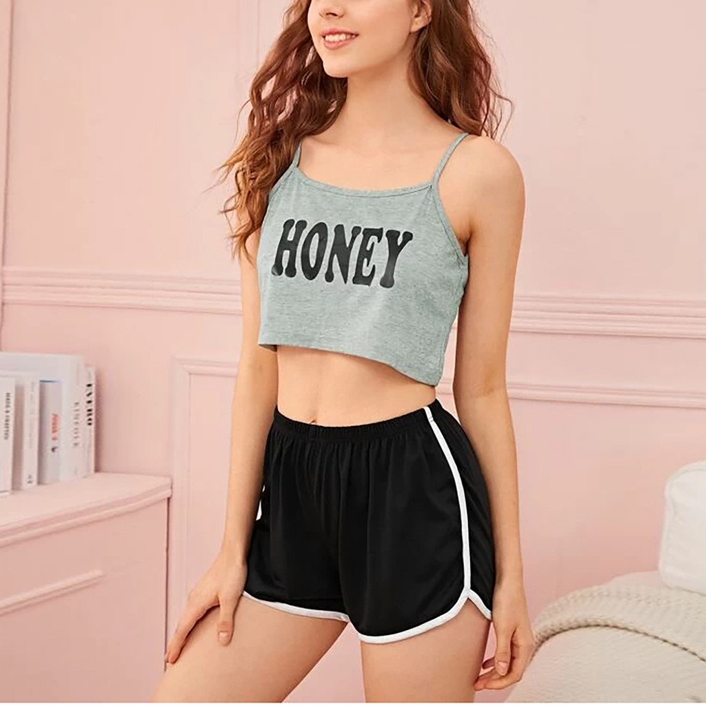 DB036 - Bộ đồ thun cotton áo 2 dây quần đùi dễ thương làm đồ bộ mặc nhà, đồ đi chơi phố, đồ đi ngủ. Đồ thun nữ mùa hè.