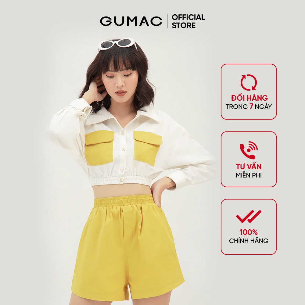 [Mã WABRGU100 giảm 15% đơn 249K tối đa 100k] Áo croptop nữ phối túi GUMAC phong cách năng động màu trắng AB3125