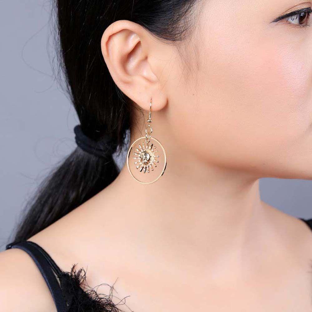 1 Đôi Bông Tai Tròn Mặt Trời Cỡ Lớn Phong Cách Hàn Quốc Thời Trang Cho Nữ VANES1