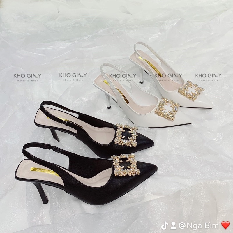 Giày bít mũi hở gót da lì 7p khoá vuông đá