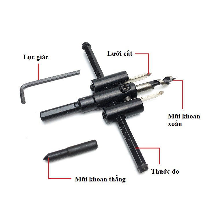 Bộ khoét lỗ đường kính 30-120mm, lưỡi  hợp kim cacbua Vonfram siêu cứng, sắc, bền- Chịu mài mòn tốt