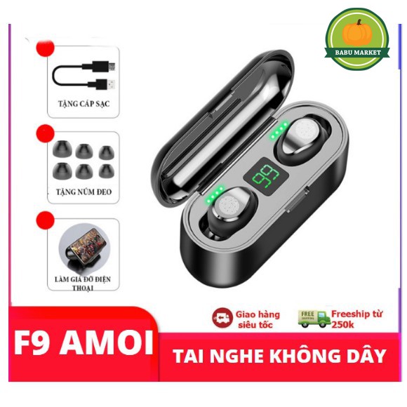 Tai Nghe Bluetooth True Wireless AMOI F9 5.0 Cảm Ứng Vân Tay, Dock Sạc có Led Báo Pin Kép - Hàng Nhập Khẩu