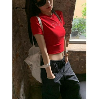Ngọt Cay Nặng Công Nghiệp Nơ Nóng Kim Cương Giả Vai Tích Cực Áo Thun Nữ Mùa Hè 2
