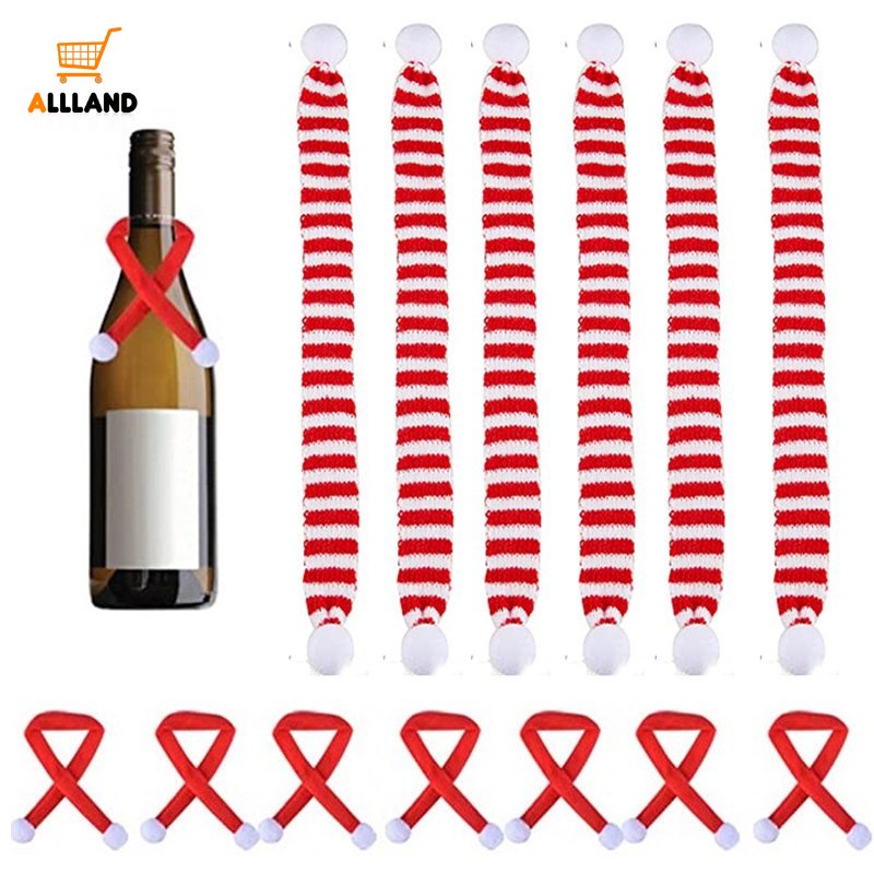 Phụ Kiện Khăn Choàng Dệt Kim Mini Họa Tiết Kẻ Sọc Trang Trí Chai Rượu Cho Dịp Giáng Sinh / Năm Mới