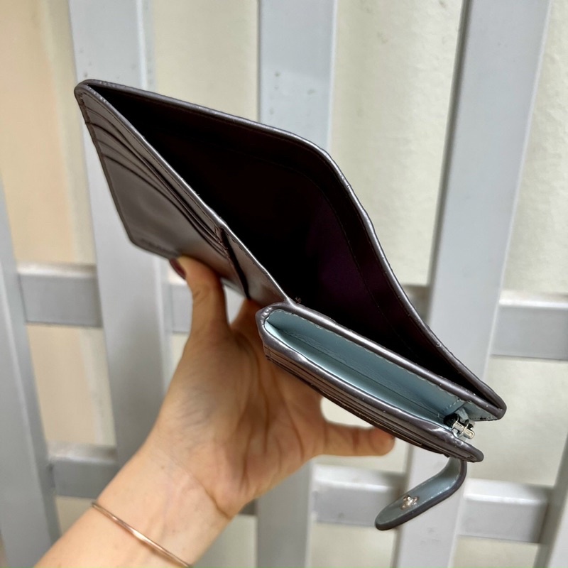 Ví Nữ cute Coach nhỡ khoá cài da thật, gân nổi chữ C trẻ trung, nhiều ngăn thẻ