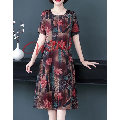 Váy Đầm Trung Niên Nữ Cho Mẹ V15 - Thời trang trung niên cho mẹ trung tuổi U40 U50 đẹp giá rẻ Bigsize - Váy xuông cho mẹ