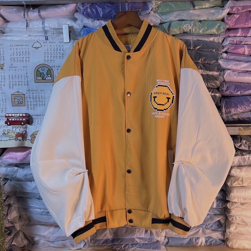 Áo khoác bóng chày bomber kaki da lộn 2 lớp unisex ulzzang nam nữ