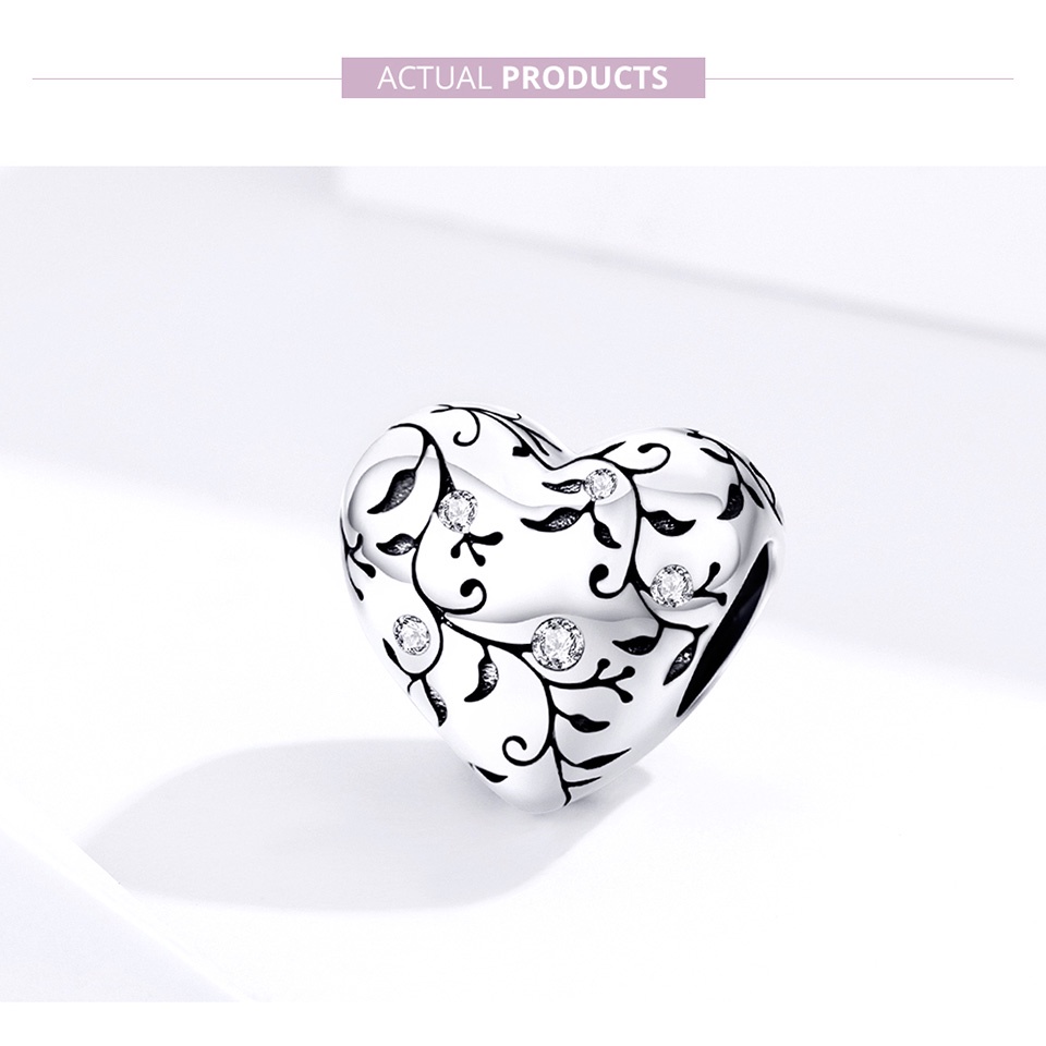 Hạt trang sức Bamoer AIC018 hình trái tim lỗ xỏ 4.5mm thời trang thích hợp để tự làm vòng tay