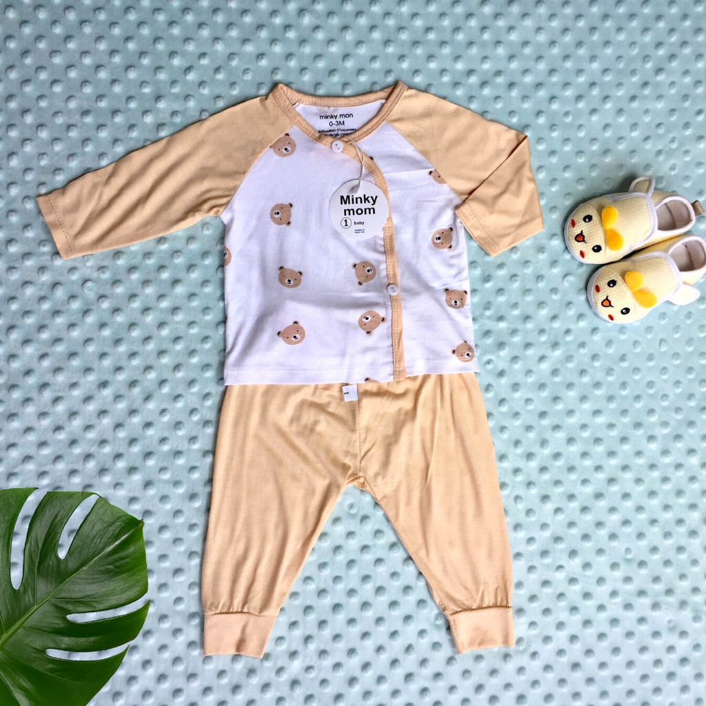 bộ quần áo sơ sinh dài tay, cúc chéo cho bé vải petit.