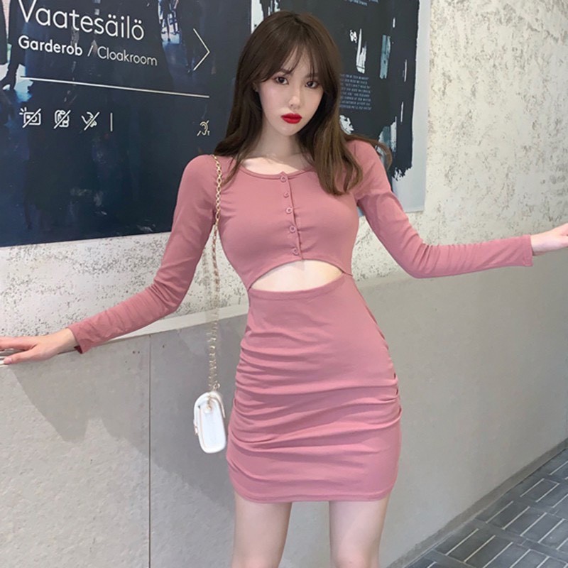 [MẪU MỚI] Đầm Body Tay Dài Khoét Eo Cúc Ngực Cài Thích Hợp Mặc Đi Tiệc Đi Làm Đi Chơi | BigBuy360 - bigbuy360.vn