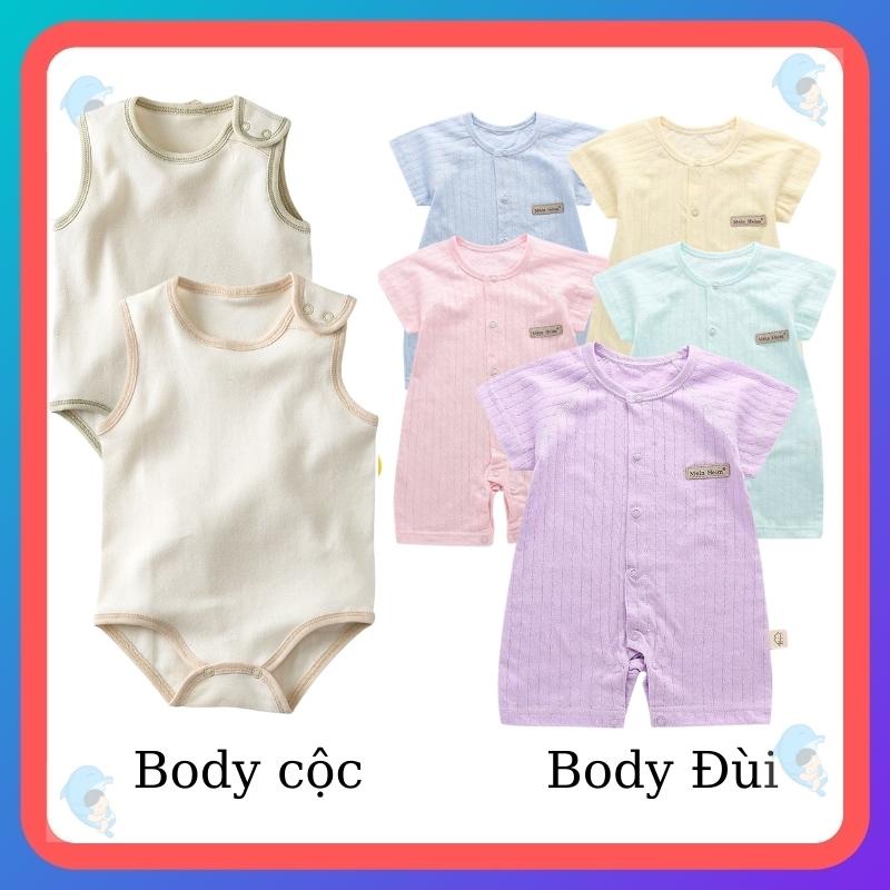Bộ bodysuit body đùi liền thân đáng yêu nhiều màu sắc cho bé trai bé gái sơ sinh 100% cotton cao cấp xuất Nhật