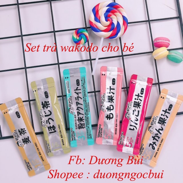 Set trà wakodo dùng thử cho bé : Trà xanh/ lúa mạch/ điện giải/hoa quả[Date 2021]