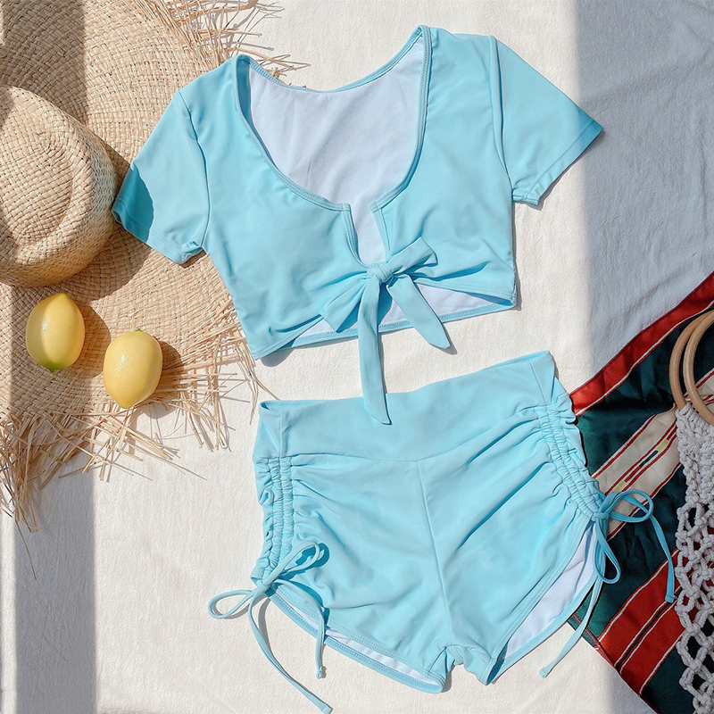 Short Sleeve Bikini Sexy Girls Split Swimsuit High Waist Swimsuit | BigBuy360 - bigbuy360.vn