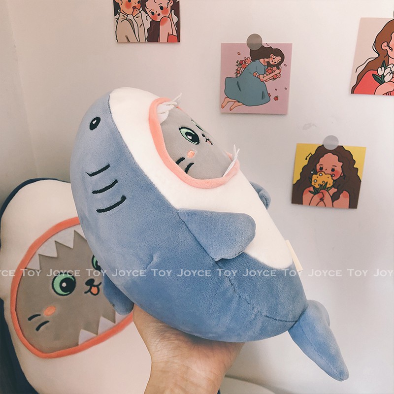 Gấu bông cá mập mặt mèo- Mèo cosplay cá mập nhồi bông- gấu bông baby shark kích thước 35-50-60-70cm NEOCI