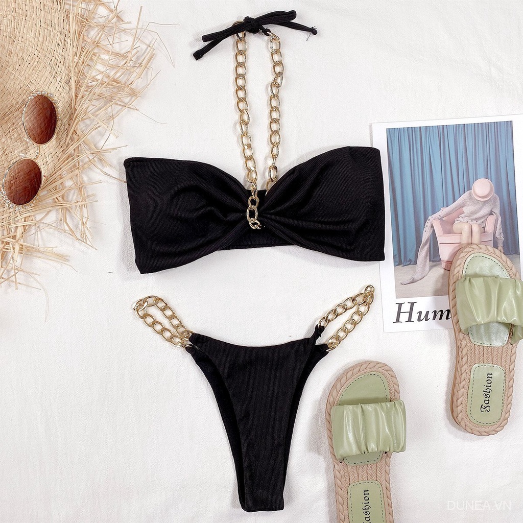 DUNEA Bộ bikini 2 mảnh thiết kế màu trơn gợi cảm cho nữ