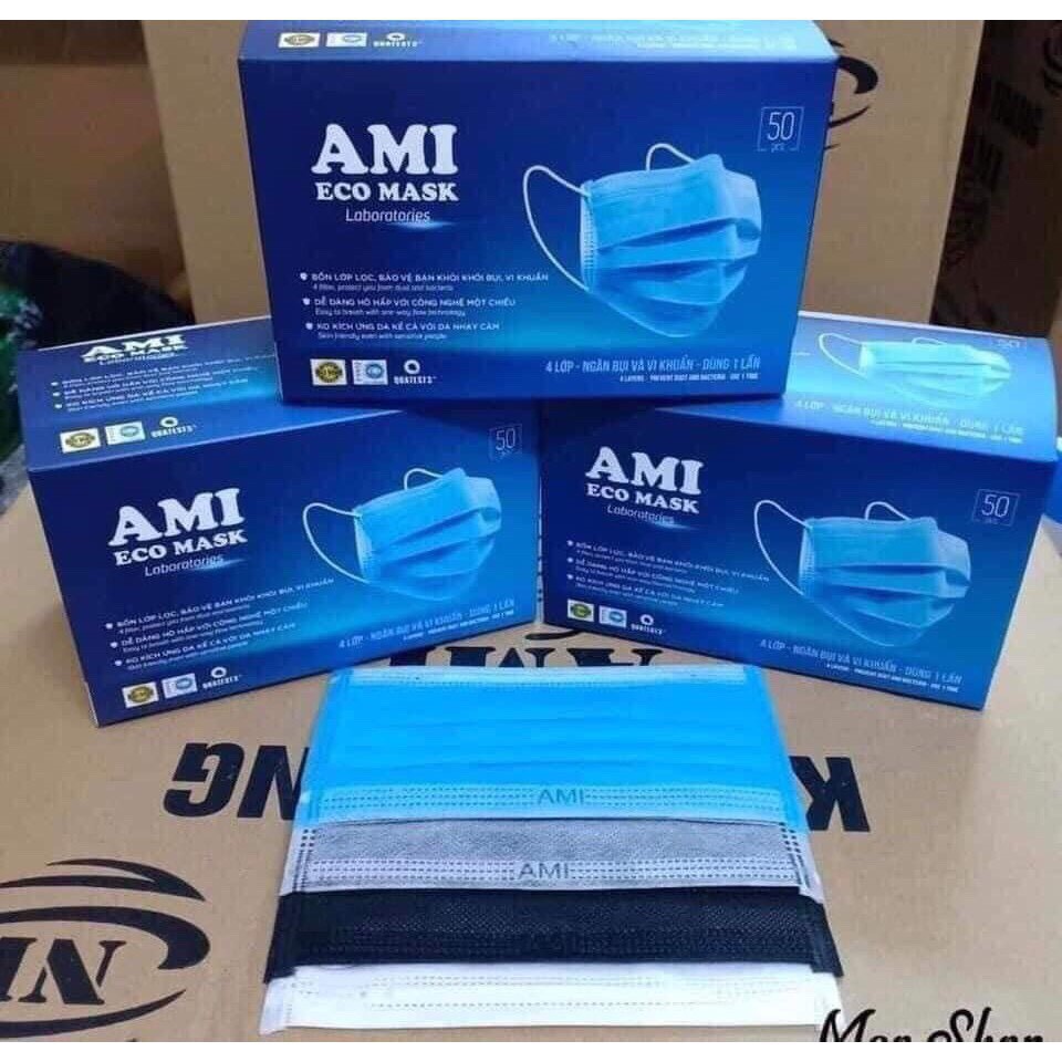 Khẩu trang y tế AMI kháng khuẩn 4 lớp 4 màu hàng công ty cao cấp hộp 50 chiếc