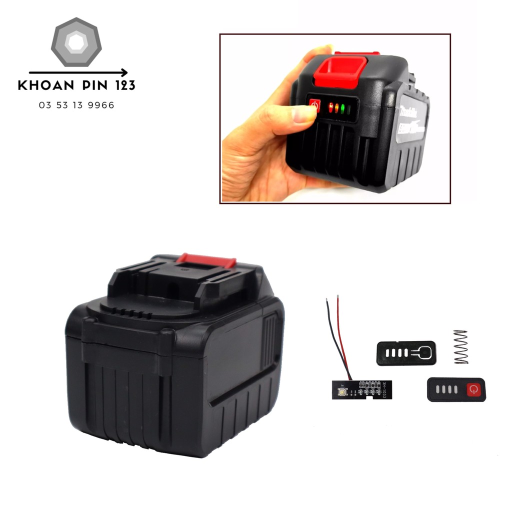 Bộ vỏ pin Makita 18v 21v 3 hàng 15 cell adaptor có đèn báo pin ngang