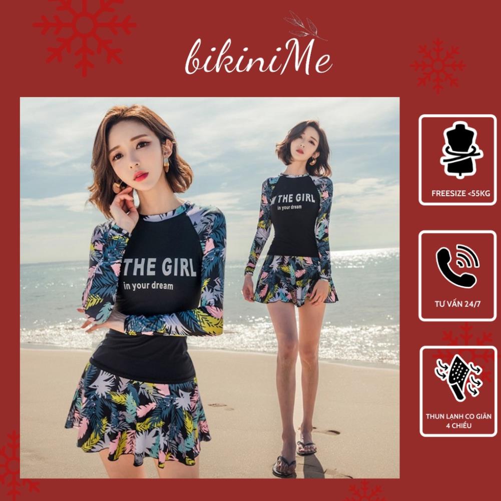 Bikini, Đồ Bơi Đi Biển Hai Mảnh Tay Dài Váy Xòe Hoa Đi Biển Đi Bơi R8 *