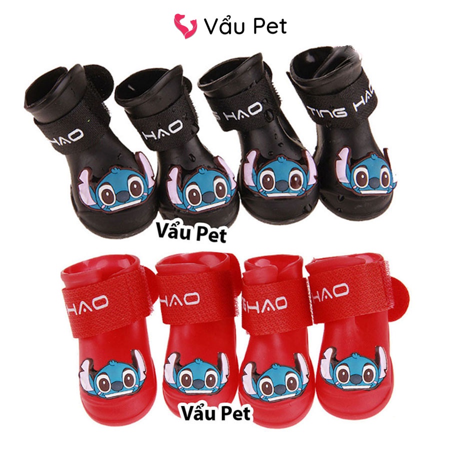 Giày cho chó mèo cao su in hình Stitch - Giày cao su đi mưa cho chó mèo Vẩu Pet Shop