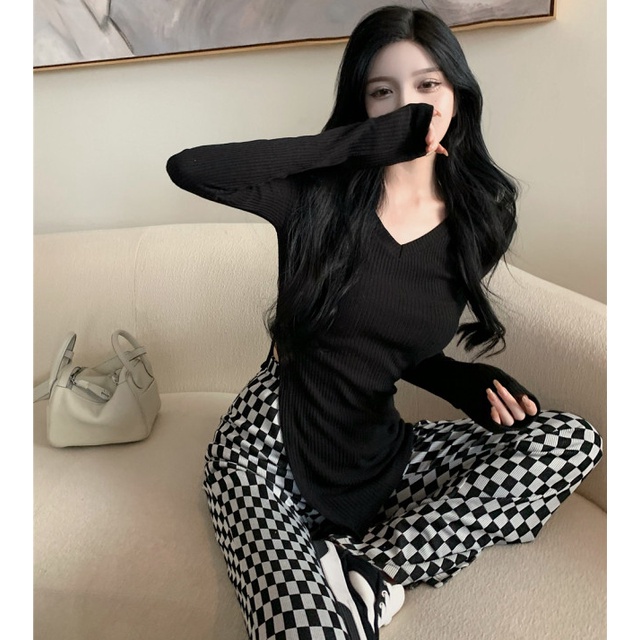 Áo kiểu tay dài dệt kim ôm vừa vặn thời trang dành cho nữ