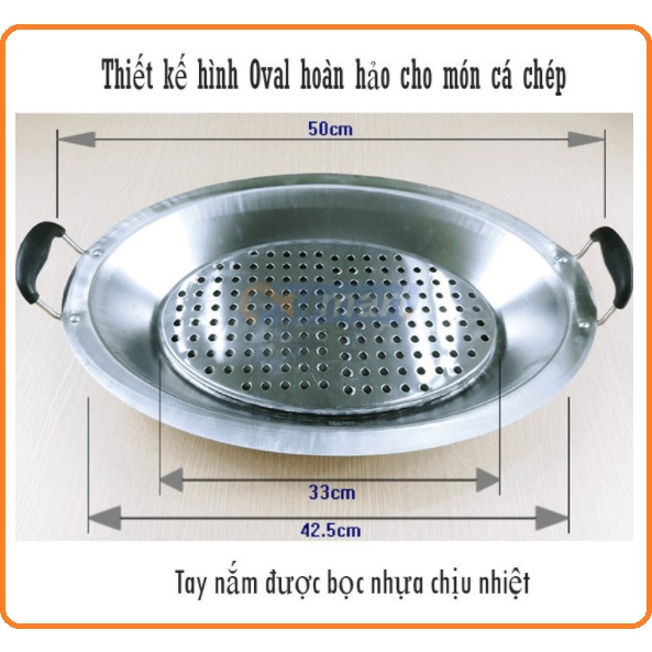 Khay cá chép om dưa hình elip được làm bằng inox từ tính cao cấp an toàn cho sức khỏe,phù hợp cho mọi loại bếp