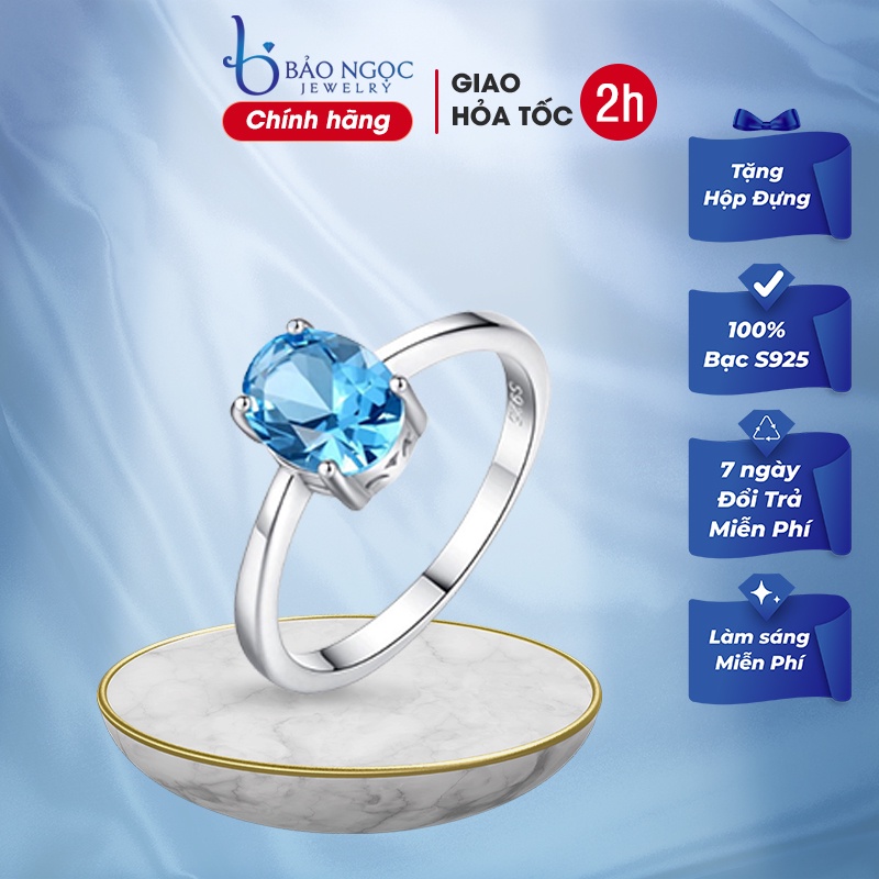 Nhẫn Bạc Nữ, Bạc Ý S925 Đính Đá Màu Xanh Sang Trọng N1449 - Bảo Ngọc Jewelry