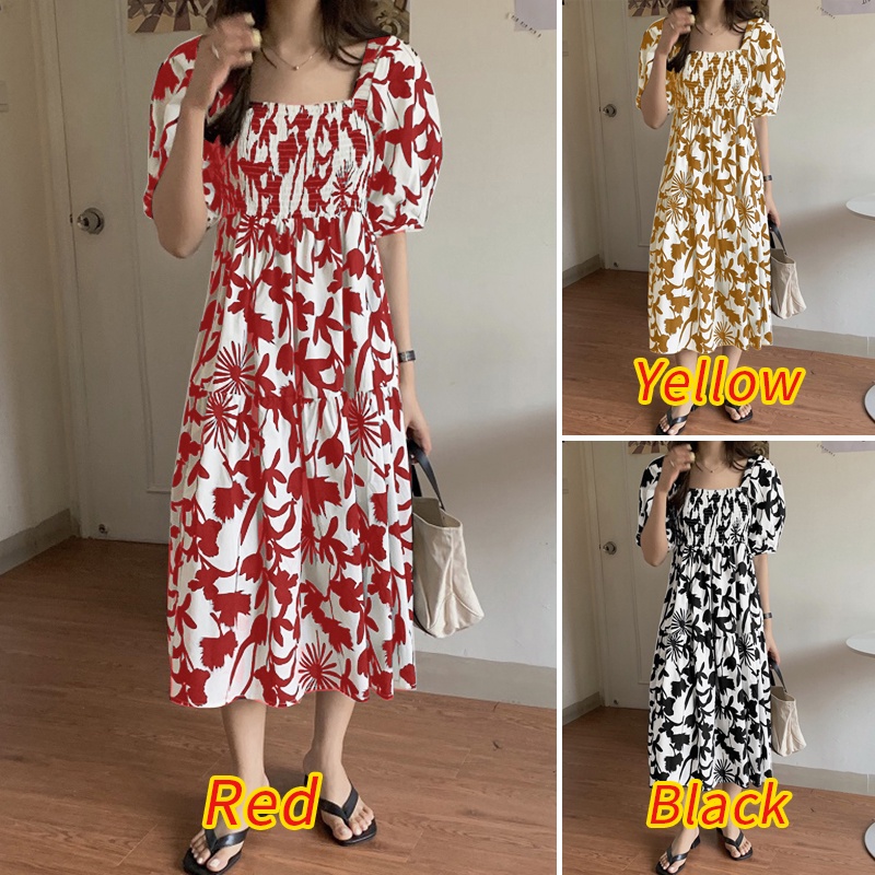 Zanzea Đầm Dài Tay Lửng Cổ Vuông In Họa Tiết Hoa Phong Cách Hàn Quốc Thời Trang Cho Nữ