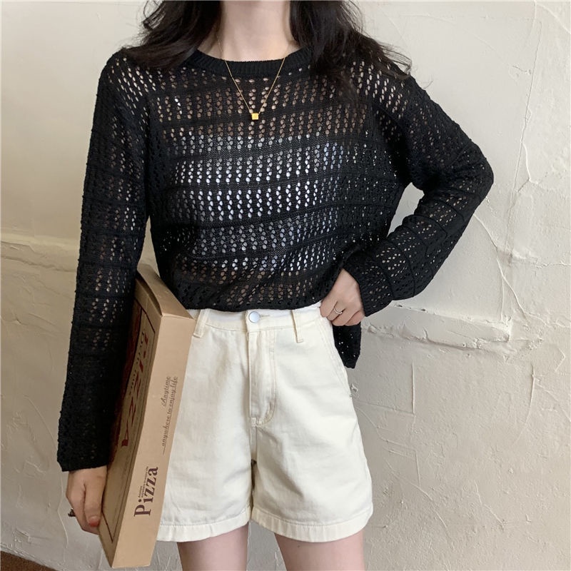 Áo Dệt Kim Tay Dài Cổ Tròn Dáng Rộng Phong Cách Hàn Quốc Thời Trang Mùa Thu Cho Nữ