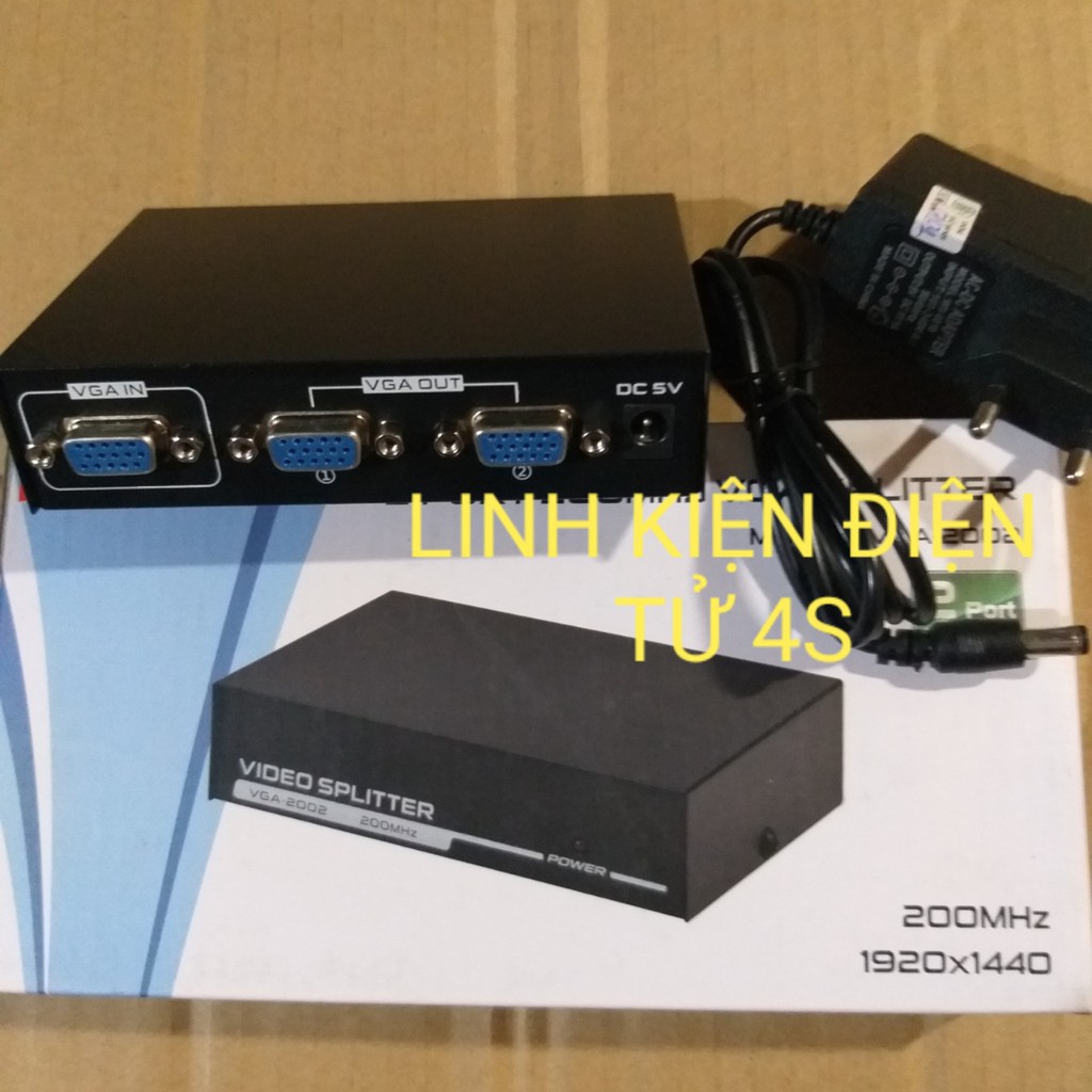 Bộ chiaVGA: 1 PC ra 2 Màn hình_ 2 Port 200Mhz VGA Spliter+ADAPTER 6V