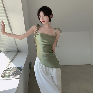 (Order) Áo lụa 2s cột dây nơ vạt chéo xanh cốm