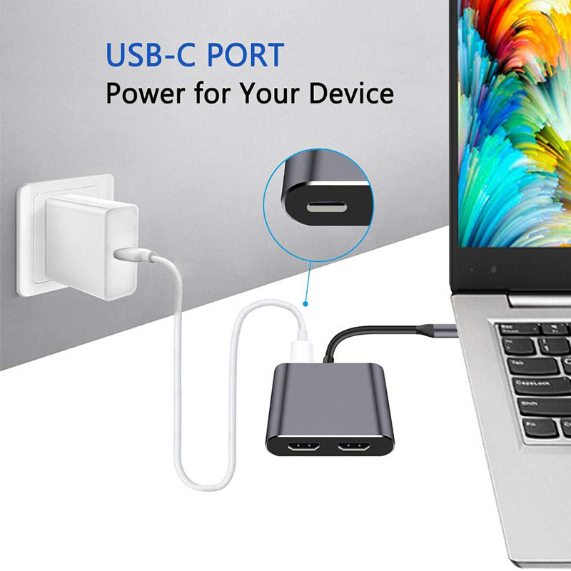 TypeCHDMI-compatible 4K USB C to Dual HDMI USB 3.0 PD Charge Port USB-C Converter Cable for MacBook Samsung Dex Galaxy S10/S9 BEST