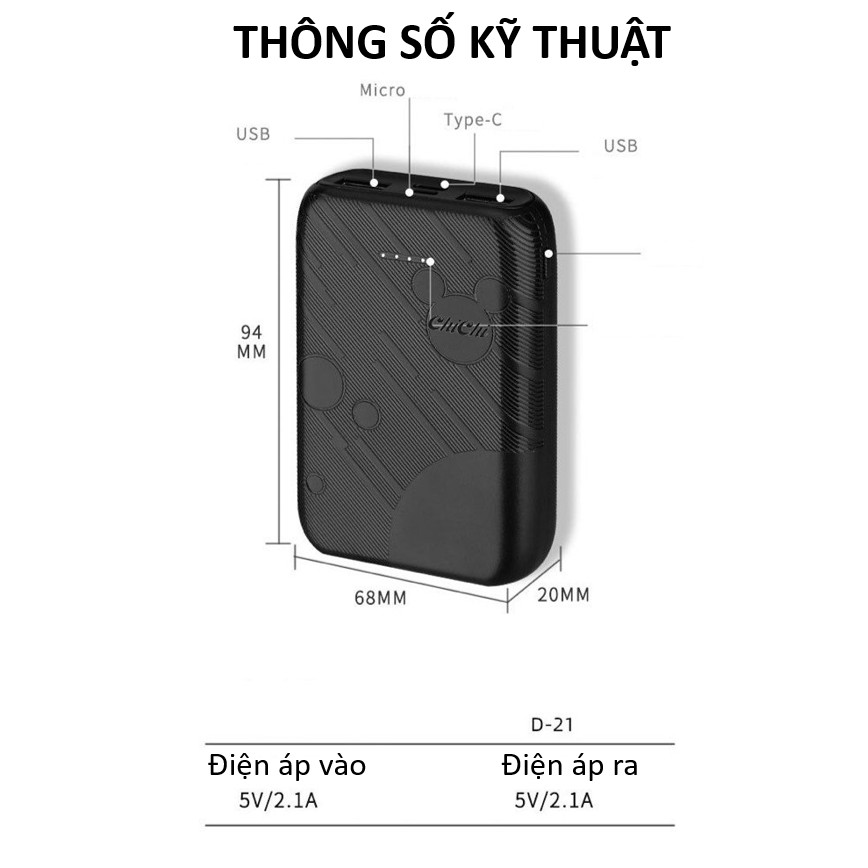 Sạc dự phòng mini 10.000mAh PDP03 ChiChi FREESHIP Pin sạc dự phòng màu sắc thời trang nhỏ gọn có giá đỡ điện thoại.