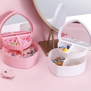 Hộp đựng trang sức trái tim H6 nhựa có gương chia ngăn đựng đồ tiện lợi